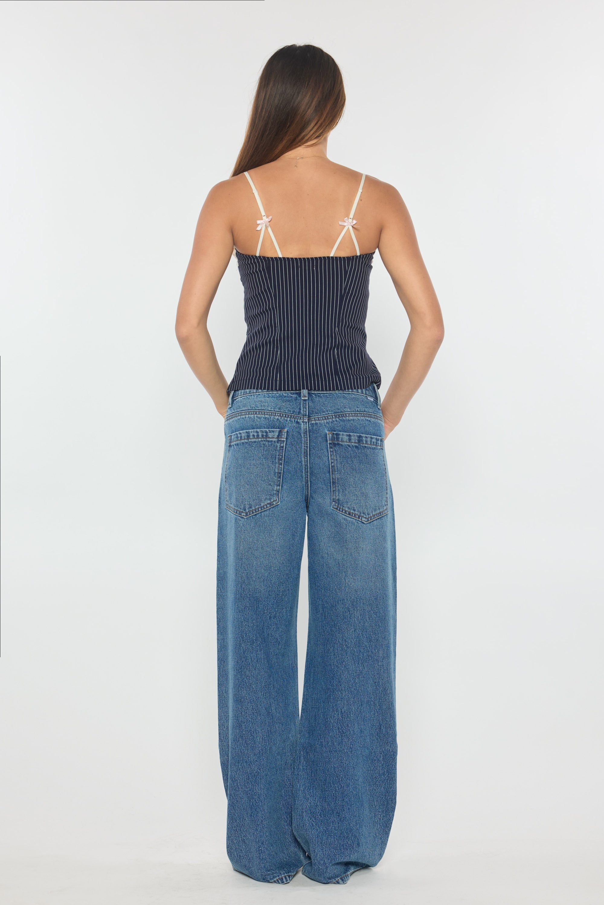 Low Waist Wide Leg Jeans with Big Eyelet Detail