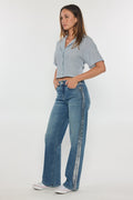 High Rise Relaxed Straight Jeans with Side Silver Foil