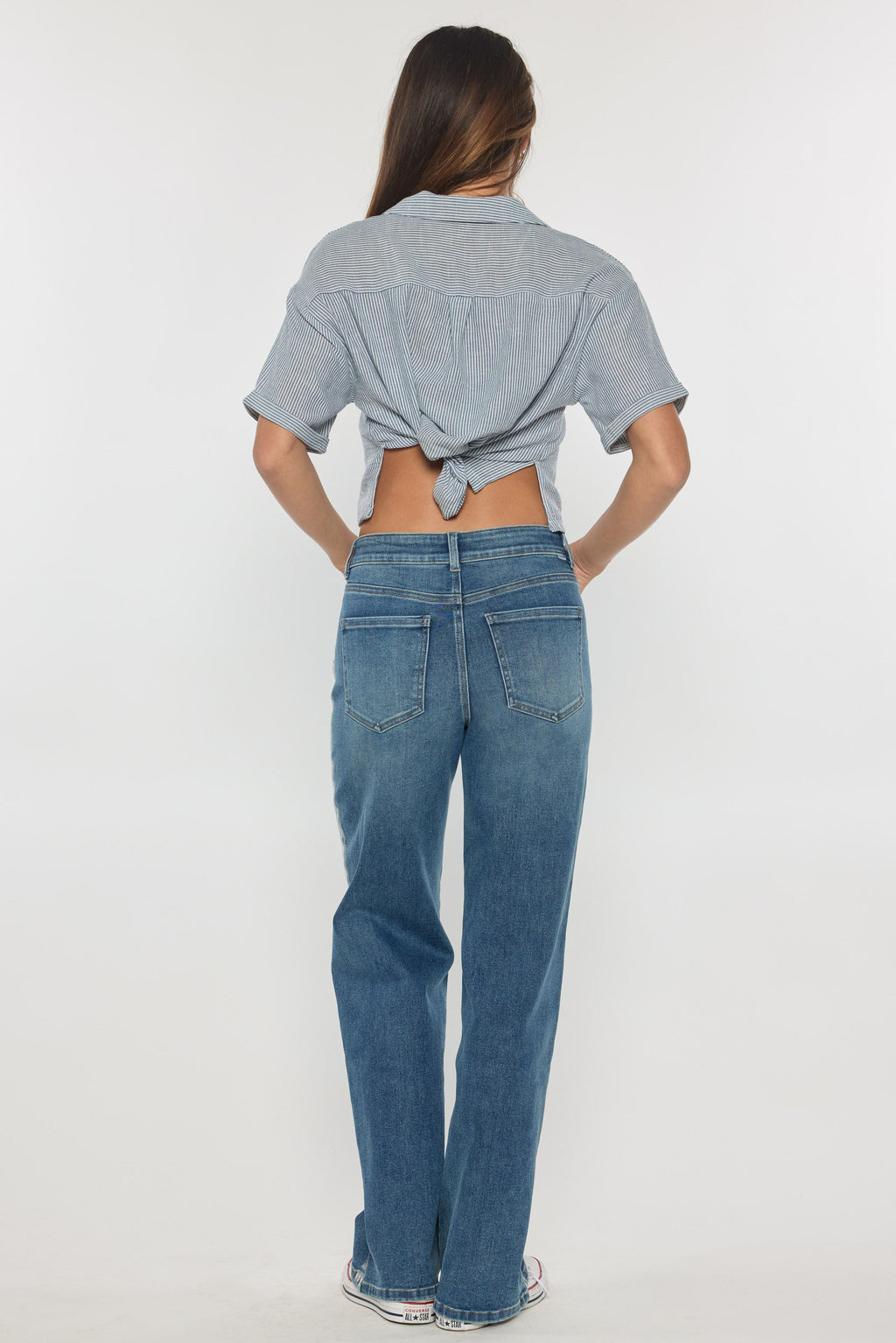 High Rise Relaxed Straight Jeans with Side Silver Foil