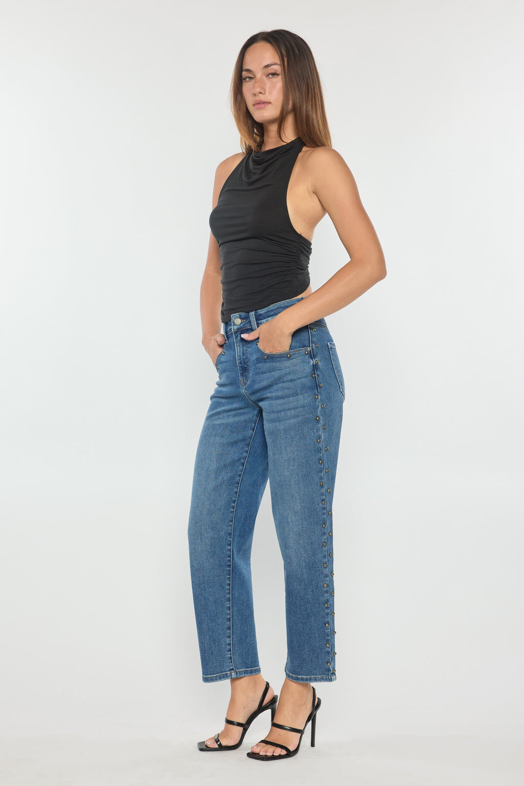 Side Name Head Detailed Relaxed Straight Jeans