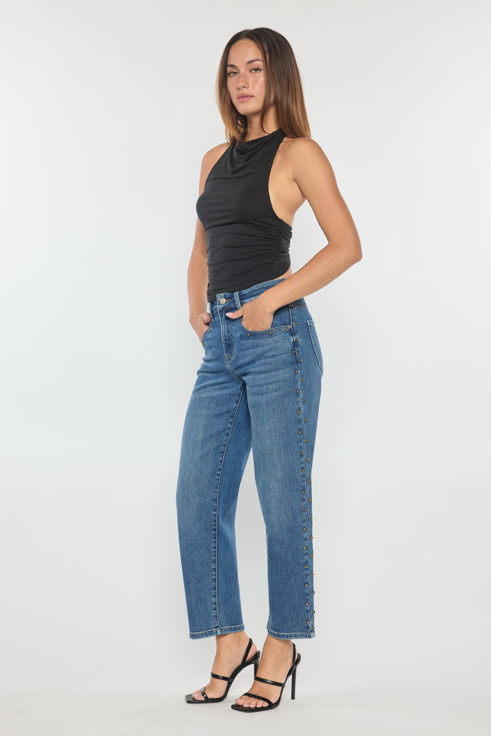 Side Name Head Detailed Relaxed Straight Jeans