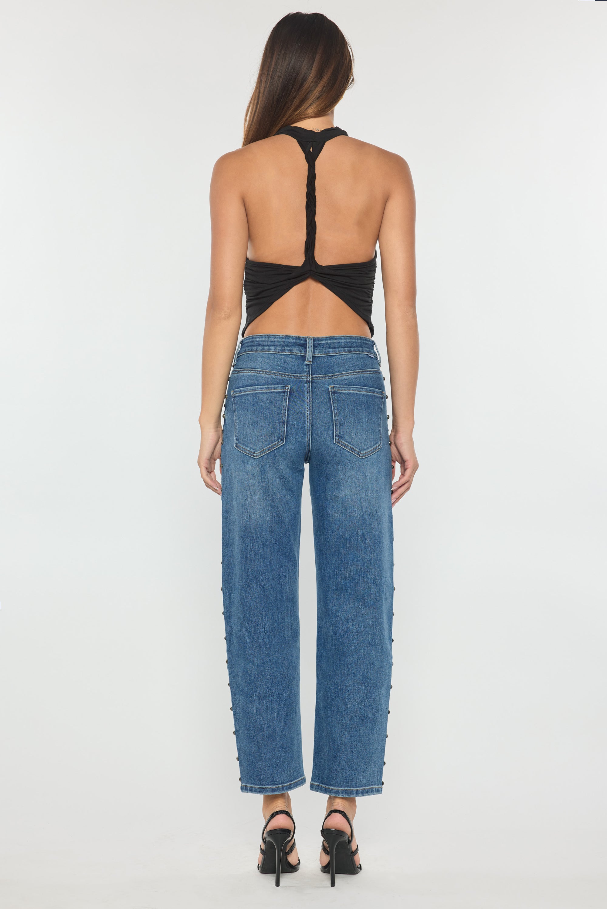 Side Name Head Detailed Relaxed Straight Jeans