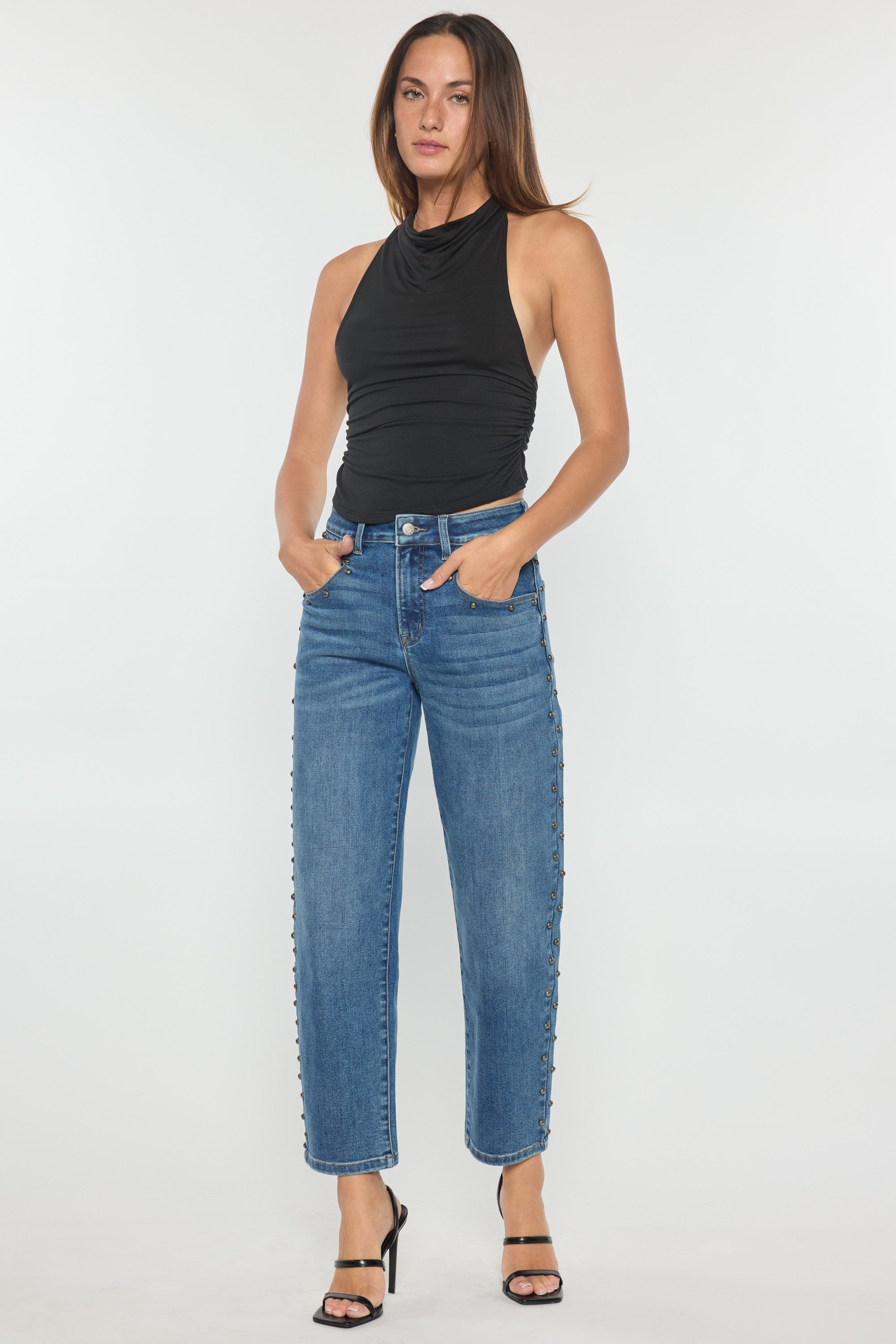 Side Name Head Detailed Relaxed Straight Jeans