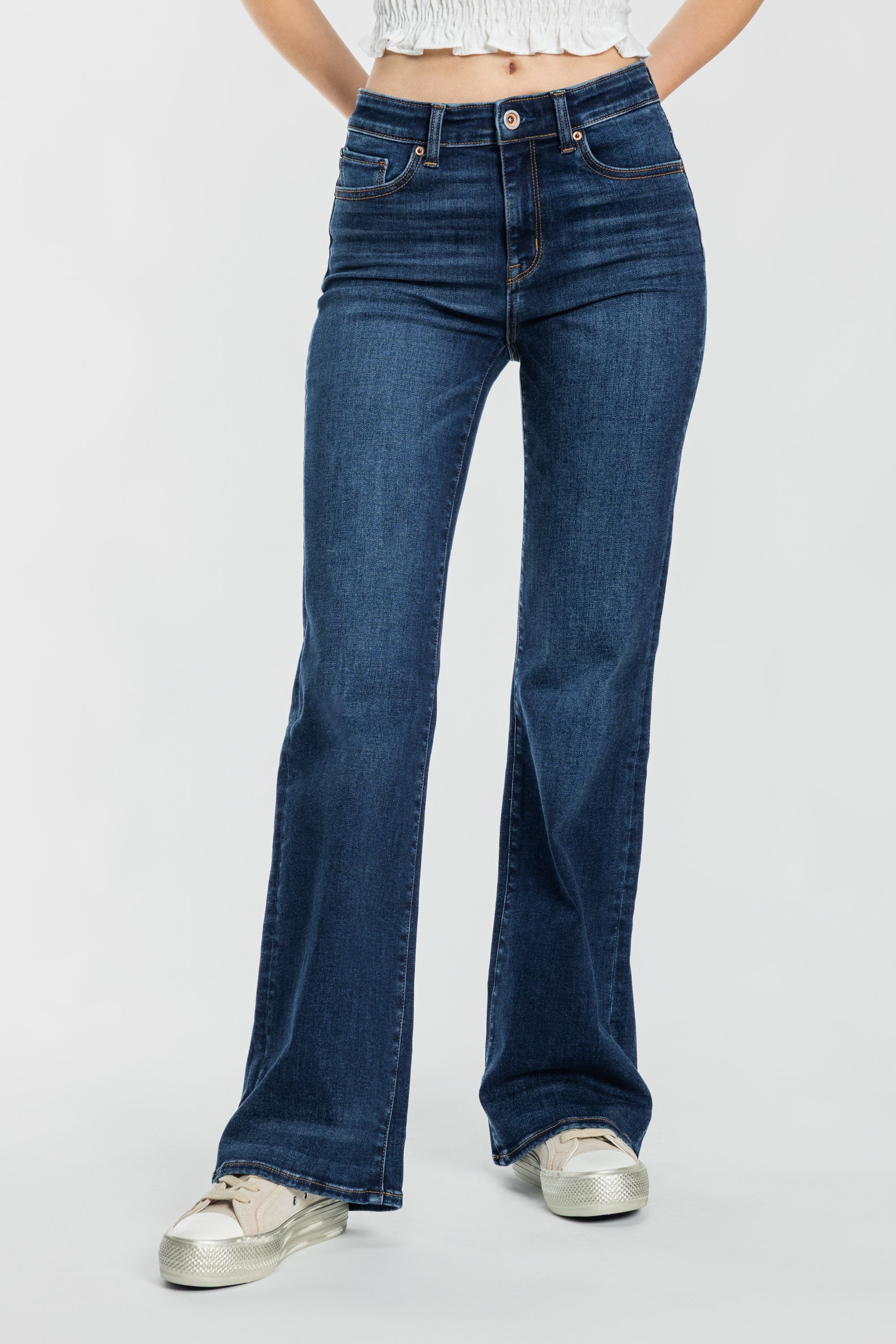 High Rise Slim Wide Leg Jeans with 3D Resin Whisker