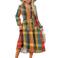 V-Neck Long Sleeve Tie Waist Midi Dress
