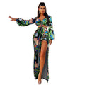 Women's Split Swimsuit Custom Design Printed Long Sleeve Bikini