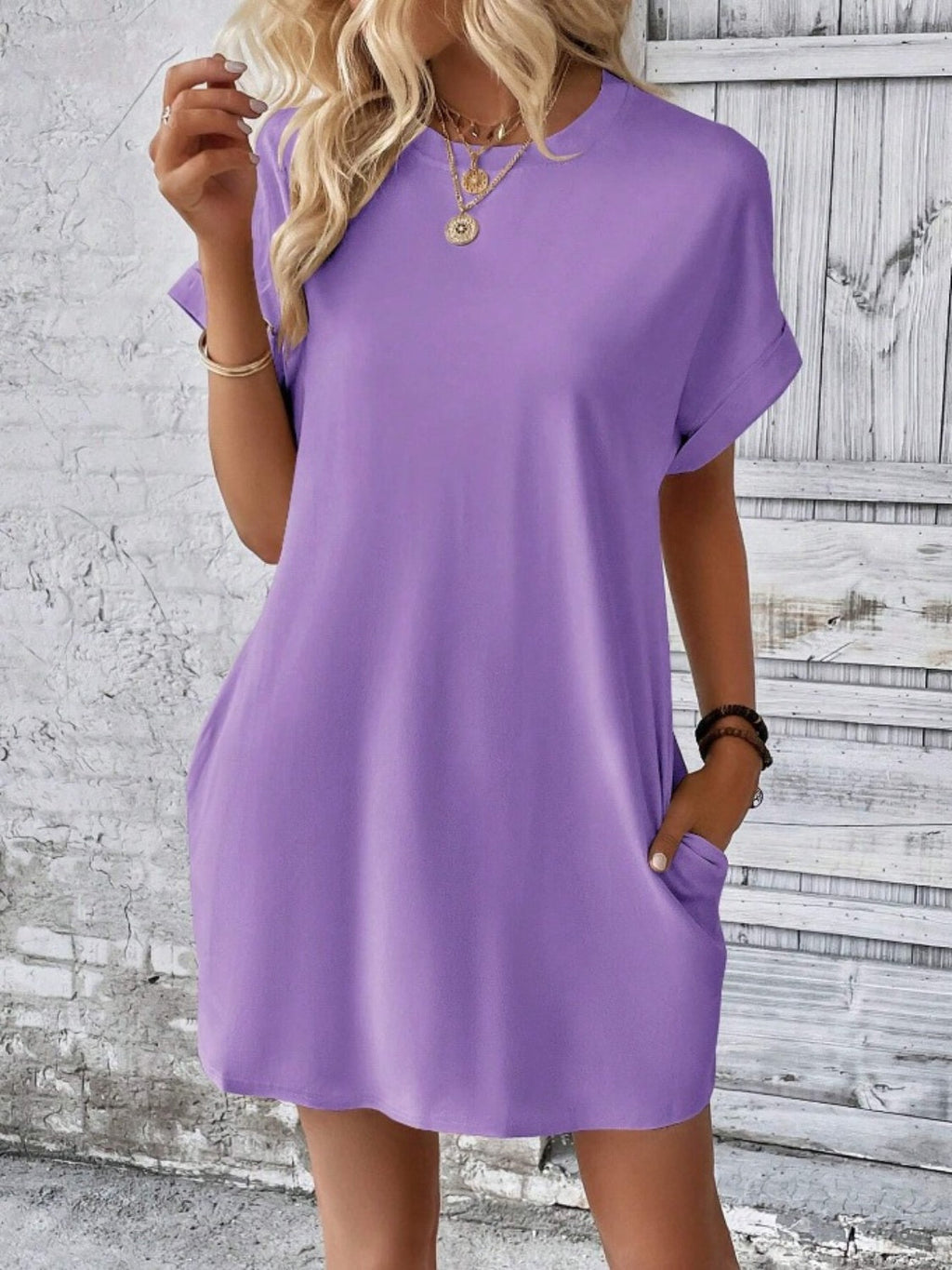 Women's Pocketed Round Sleeve Dress