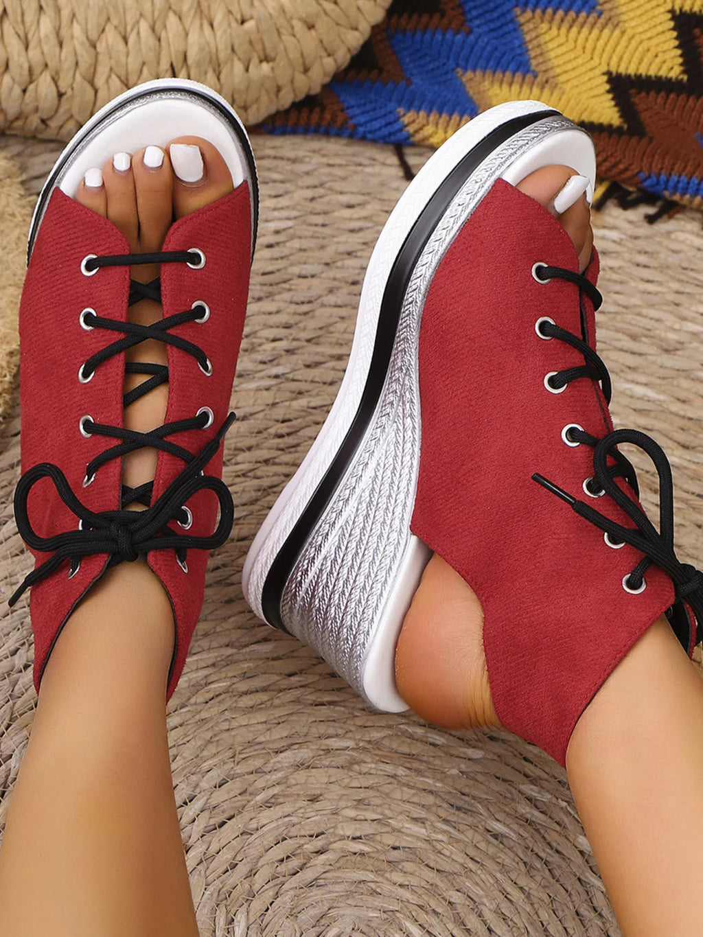 Lace Up Open Toe Wedge Sandals