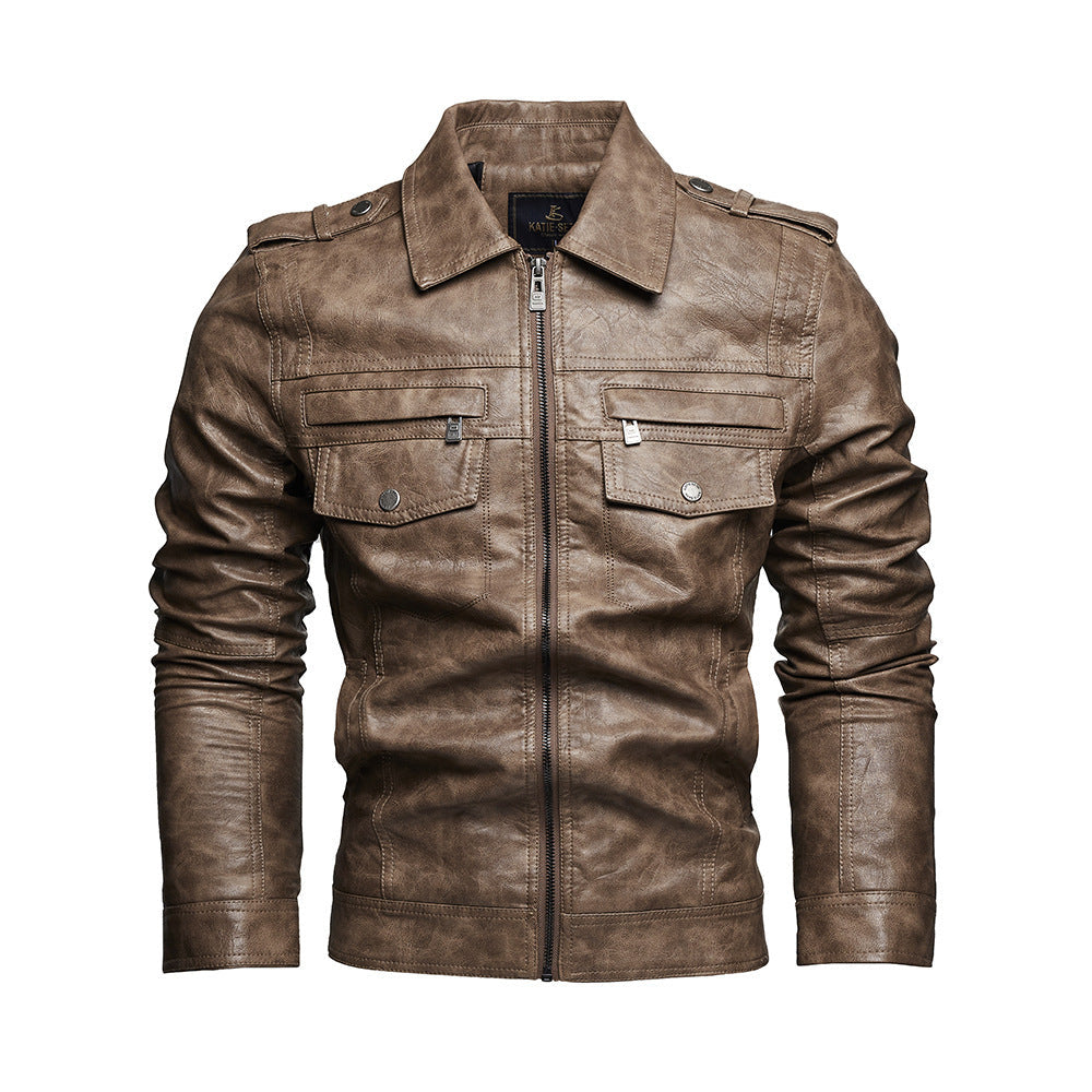 Men's Lapel Fashion Casual Men's Clothing Leather Coat Motorcycle Style