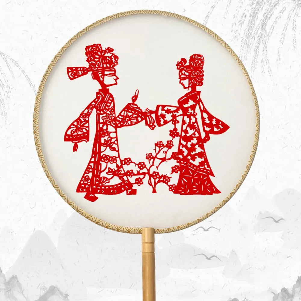 Chinese Paper-Cut Bamboo Silk Handheld Fan with Tassel
