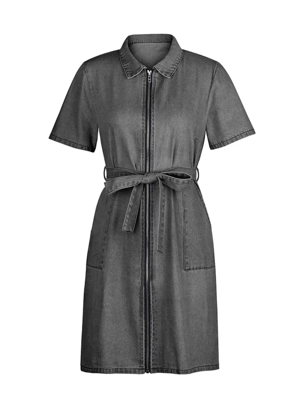 Full Size Zip Front Sleeve Denim Dress Plus Size