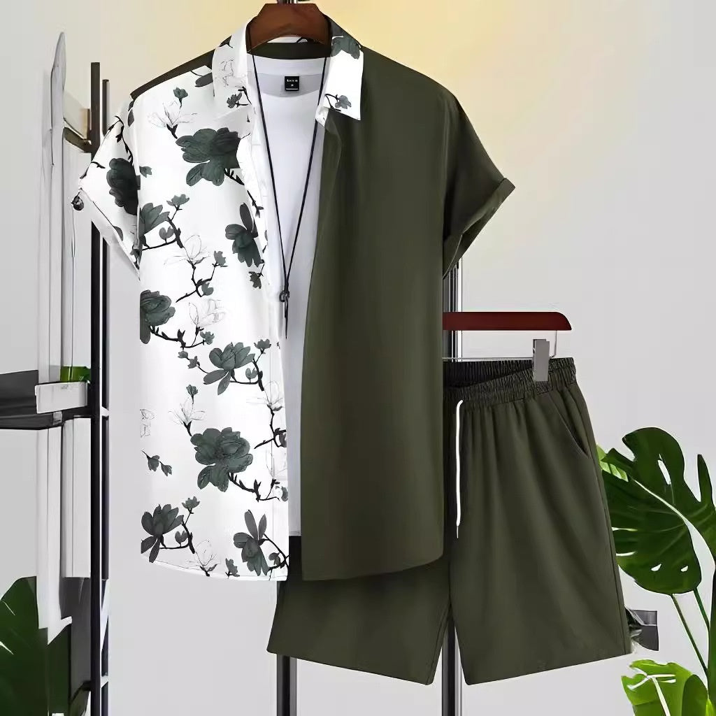 Black And White Striped Hawaiian Men's Shorts Sets