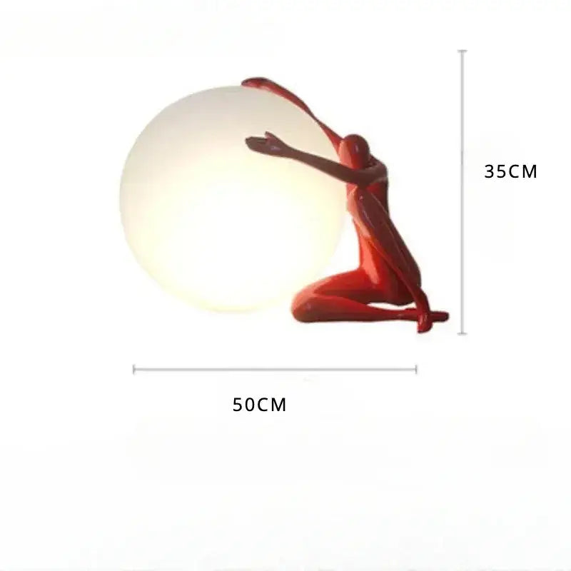 Abstract black & red ball holding character resins lamp living room