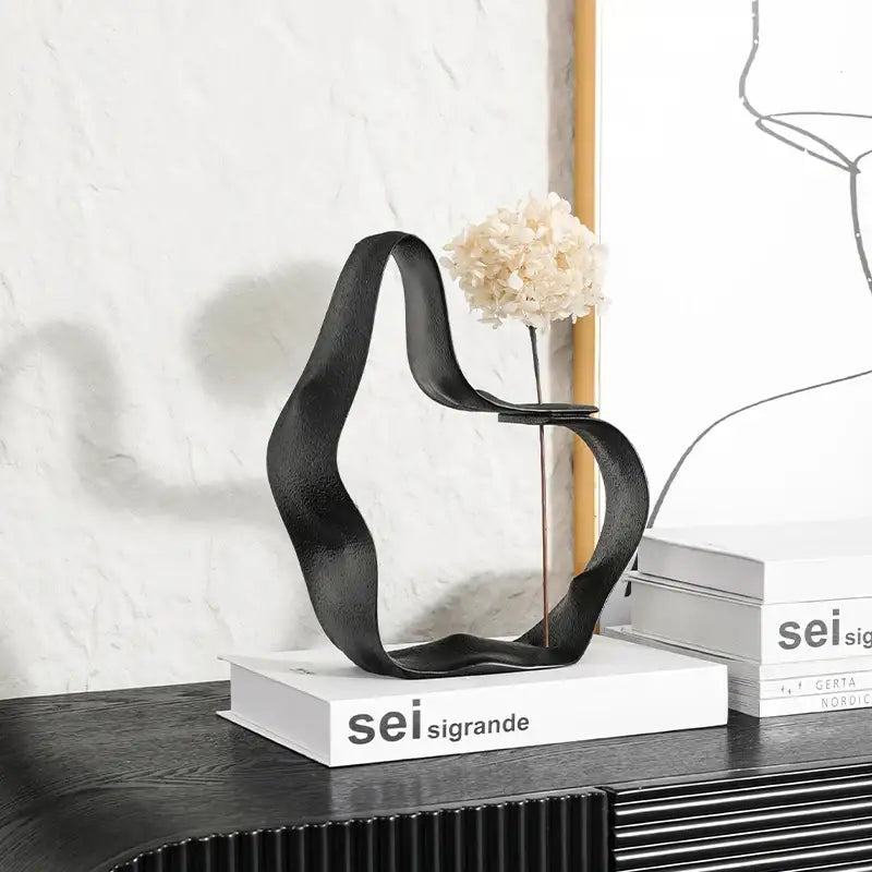 Abstract black resin ring sculpture – living room home decor