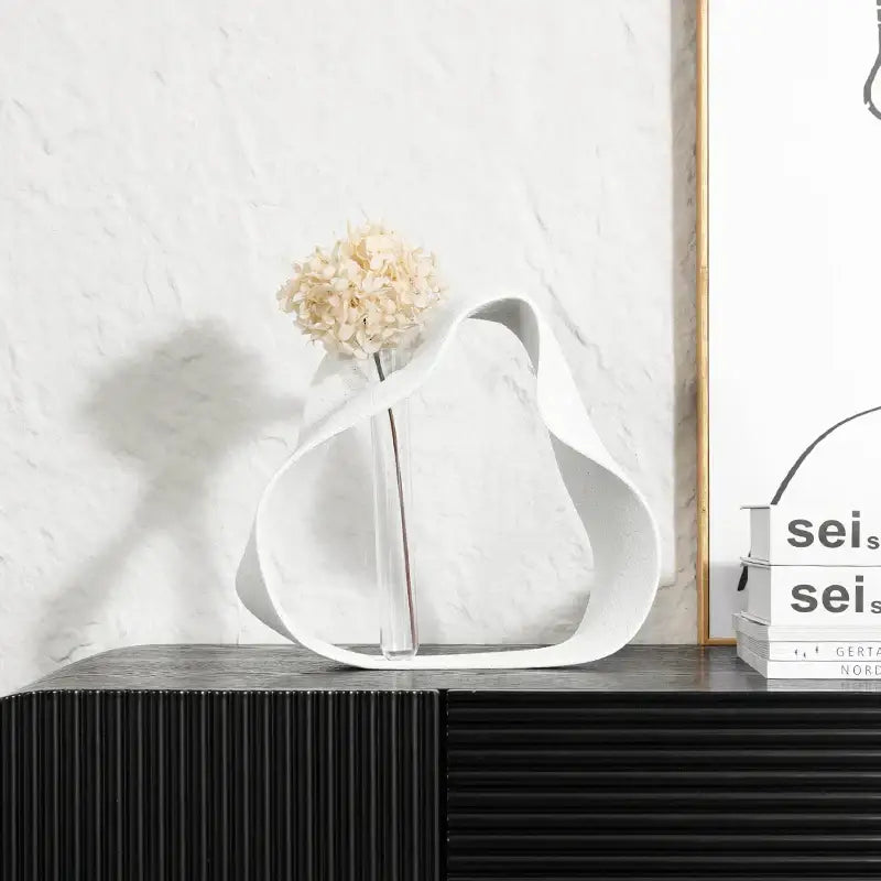 Abstract black resin ring sculpture – living room home decor