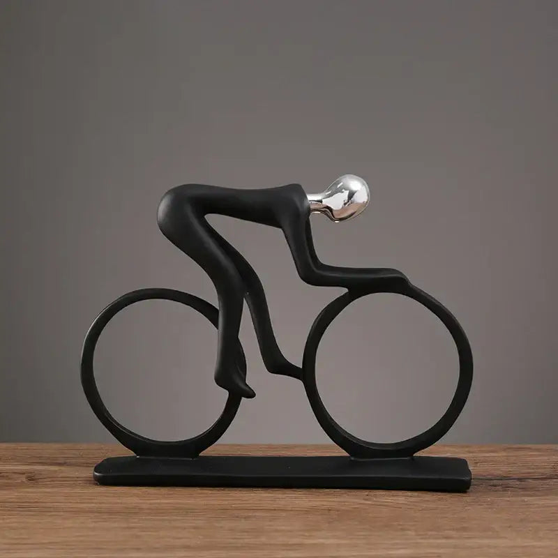 Abstract black & silver resin cyclist statue living room decor