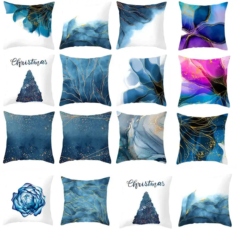 Abstract blue ink and gold edge cushion cover set living room