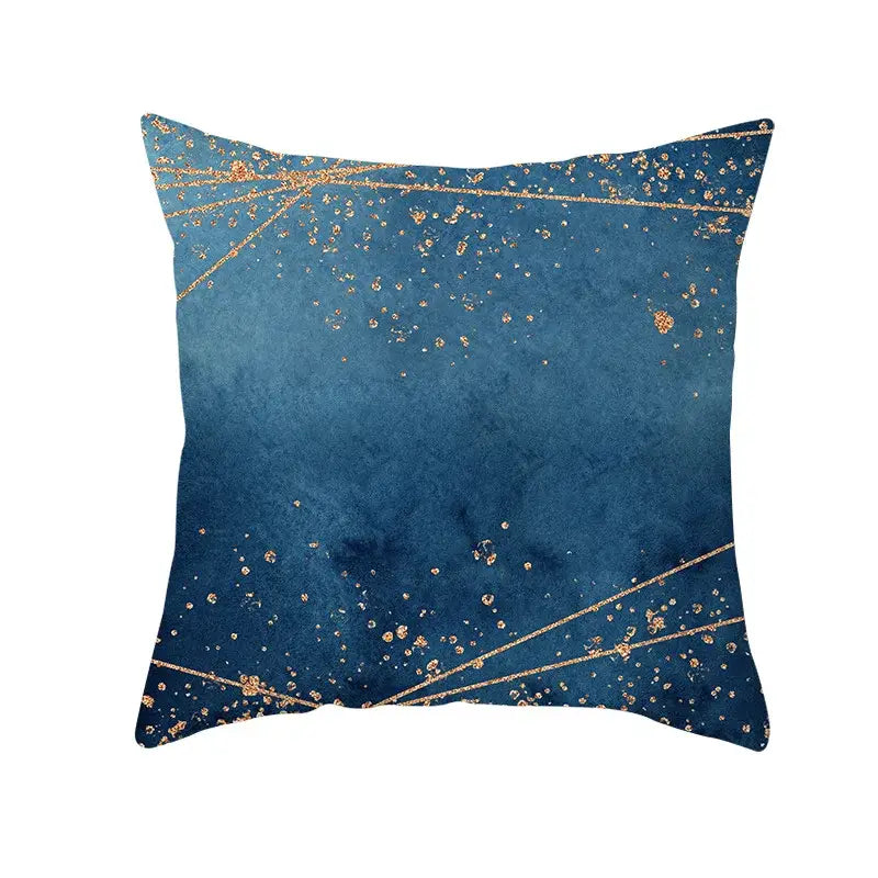 Abstract blue ink and gold edge cushion cover set living room