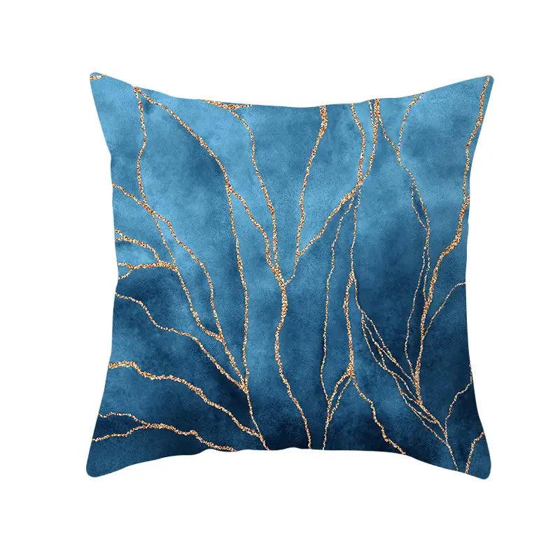 Abstract blue ink and gold edge cushion cover set living room