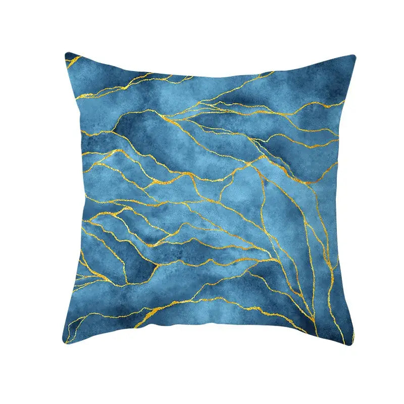 Abstract blue ink and gold edge cushion cover set living room