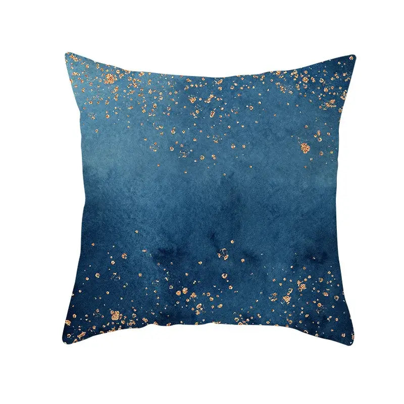 Abstract blue ink and gold edge cushion cover set living room