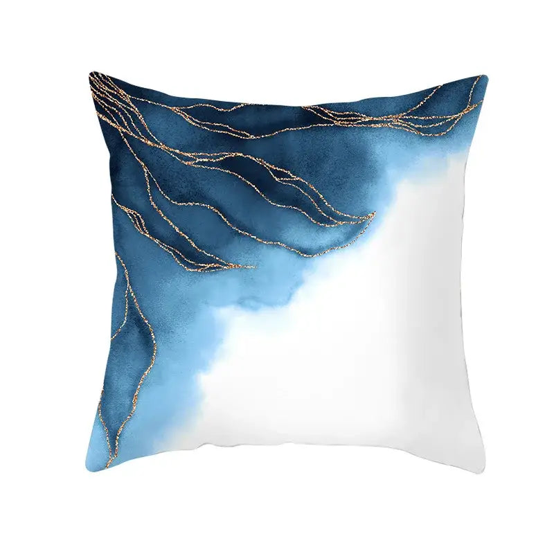 Abstract blue ink and gold edge cushion cover set living room