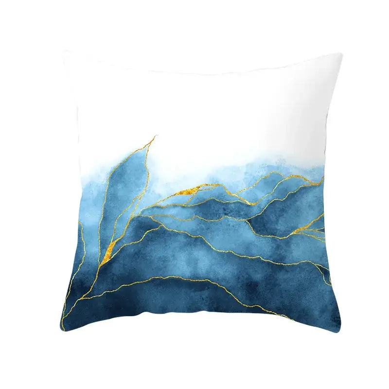 Abstract blue ink and gold edge cushion cover set living room