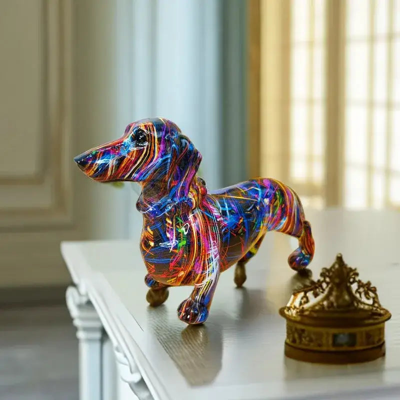 Abstract colorful dachshund dog statue living room decor