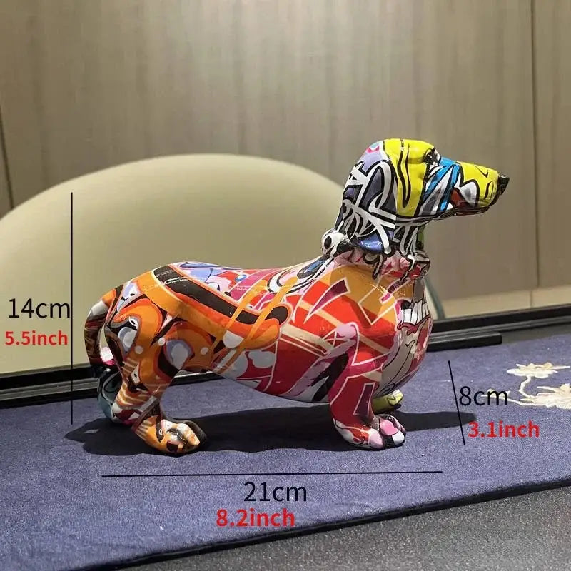 Abstract colorful dachshund dog statue living room decor