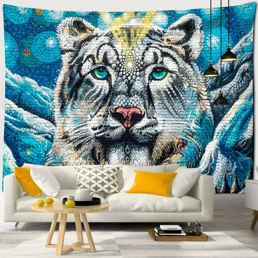 Abstract colorful tiger oil painting tapestry bedroom wall decor
