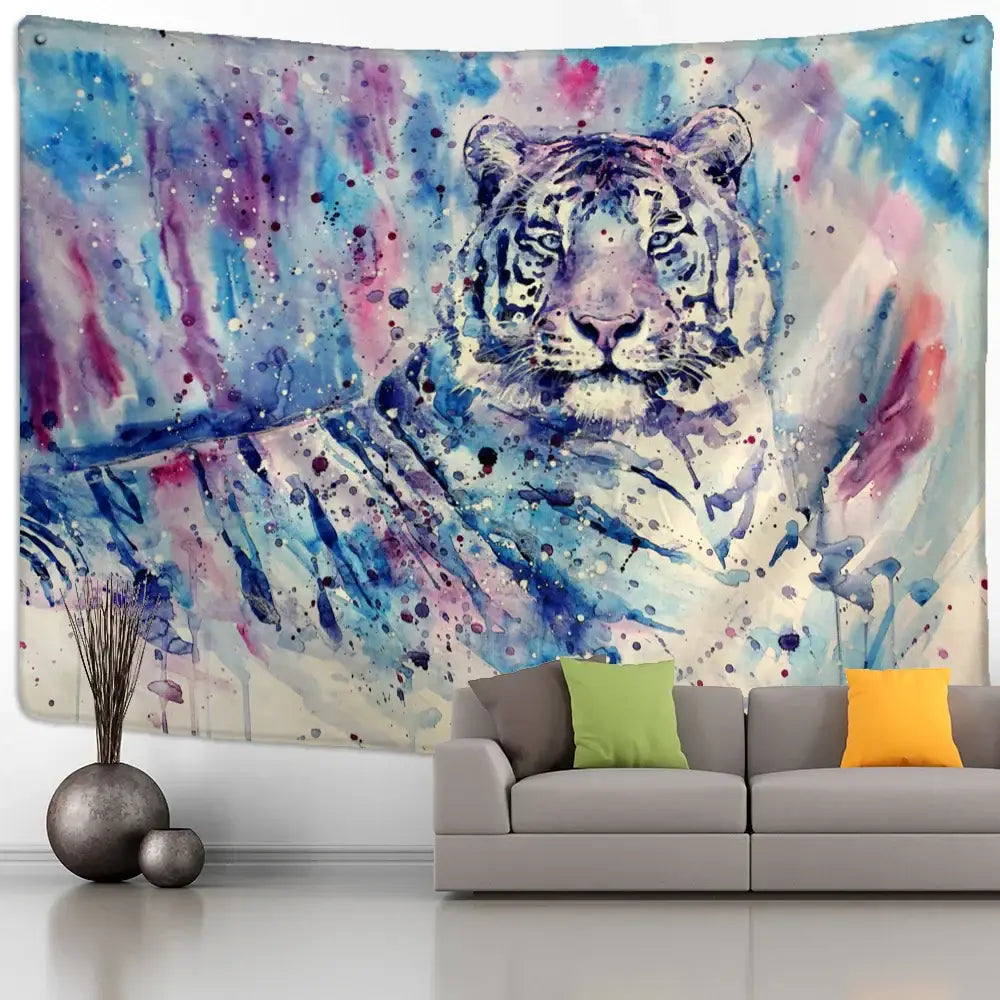 Abstract colorful tiger oil painting tapestry bedroom wall decor