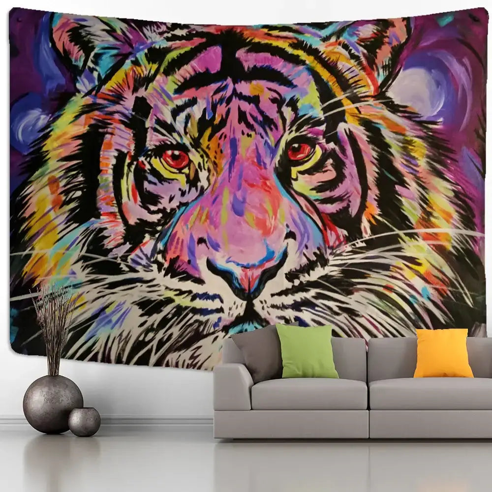 Abstract colorful tiger oil painting tapestry bedroom wall decor