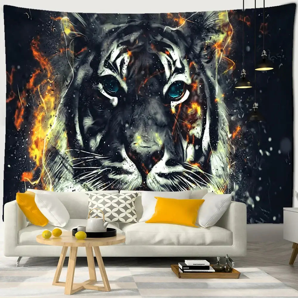 Abstract colorful tiger oil painting tapestry bedroom wall decor