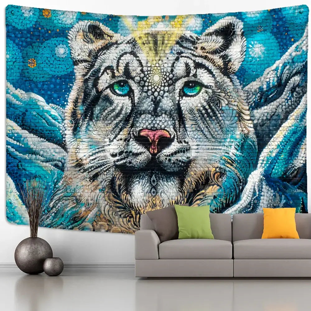 Abstract colorful tiger oil painting tapestry bedroom wall decor