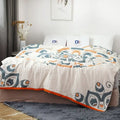 Abstract cream & blue cotton nordic throw blanket bedroom quilt