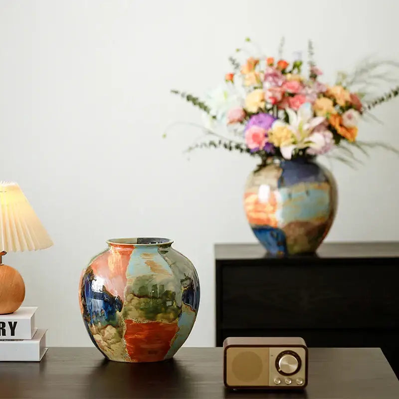 Abstract floral design hand-painted ceramic vase living room decor