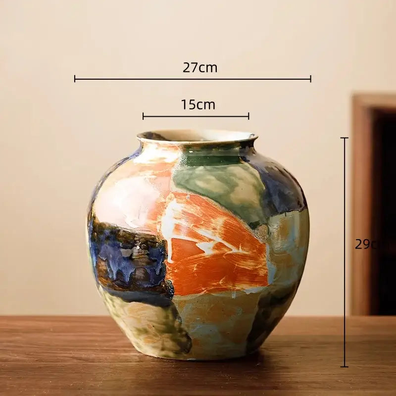 Abstract floral design hand-painted ceramic vase living room decor