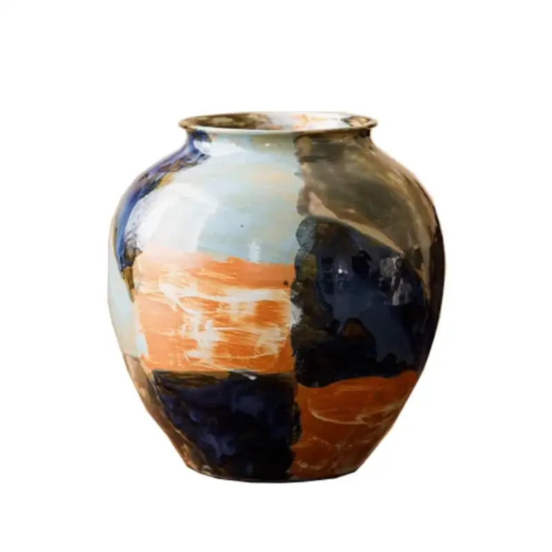 Abstract floral design hand-painted ceramic vase living room decor