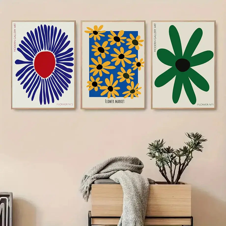Modern vibrant floral typography wall art set of 6 living room prints