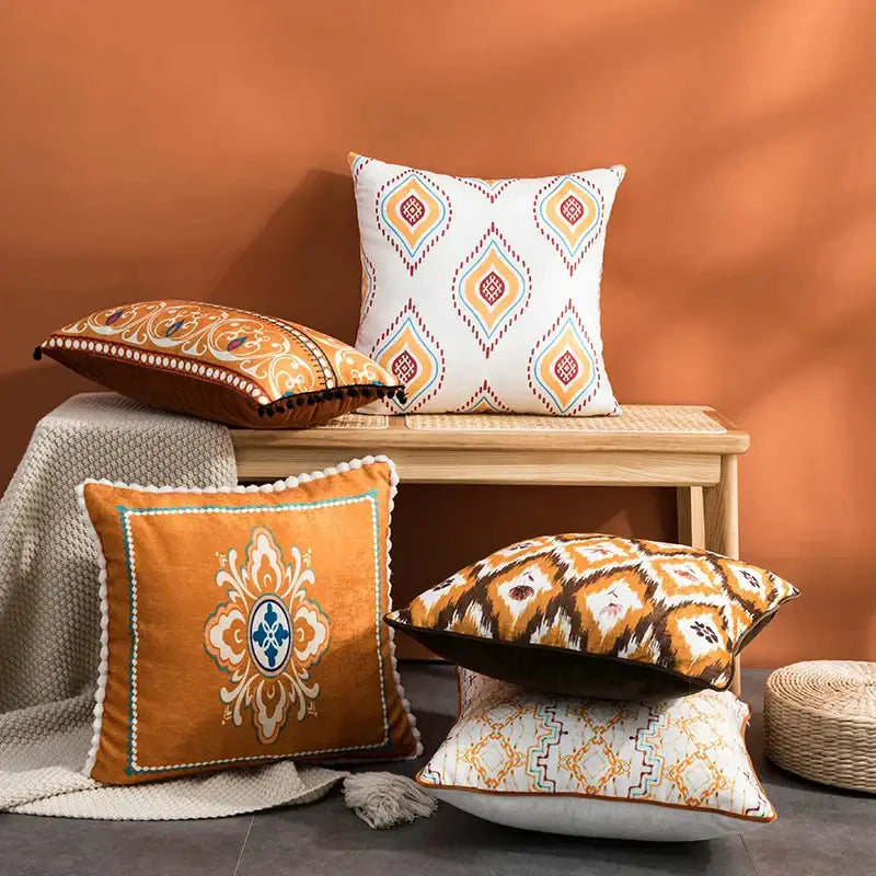 Abstract geometric printed cushion cover orange & blue living room