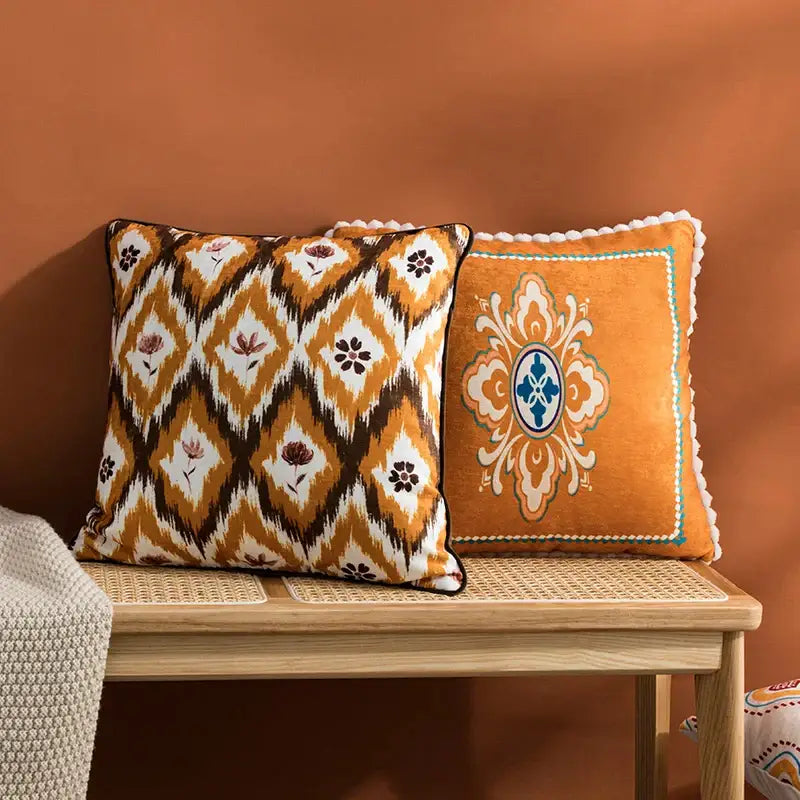 Abstract geometric printed cushion cover orange & blue living room