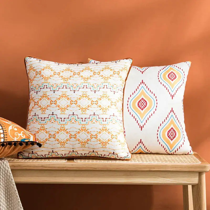 Abstract geometric printed cushion cover orange & blue living room
