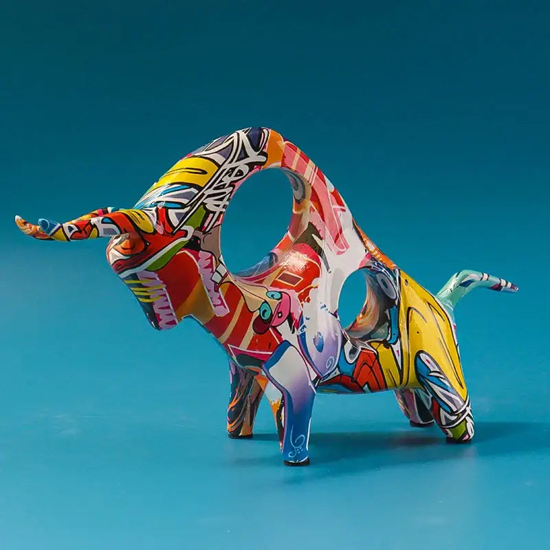 Abstract graffiti ceramic colorful bull statue living room decor