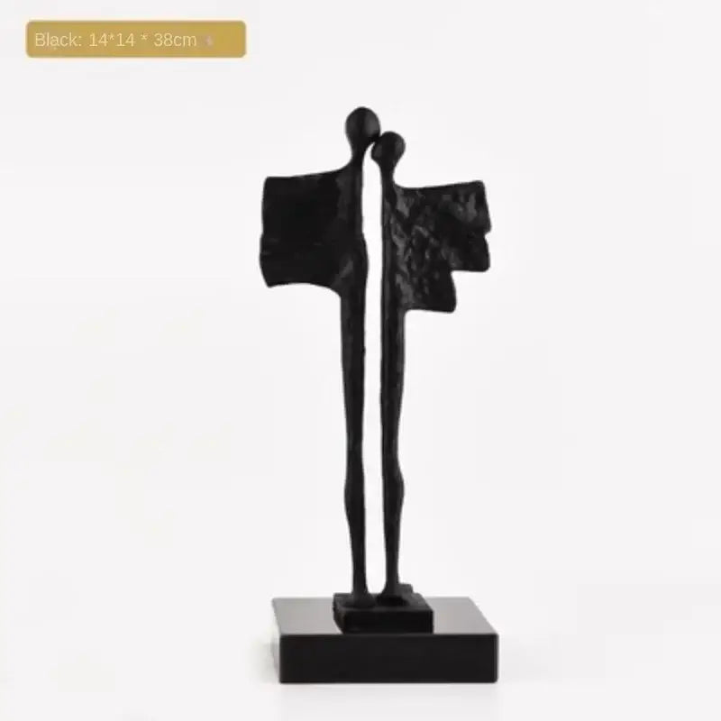 Abstract iron cast couple statue gold & black living room decor