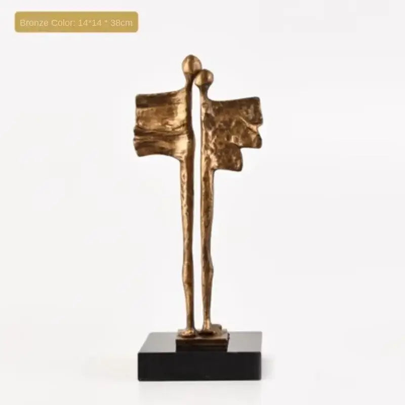Abstract iron cast couple statue gold & black living room decor