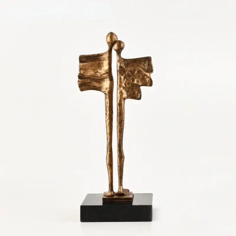 Abstract iron cast couple statue gold & black living room decor