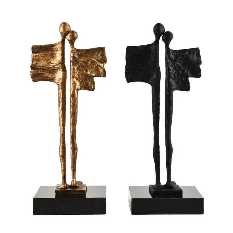 Abstract iron cast couple statue gold & black living room decor