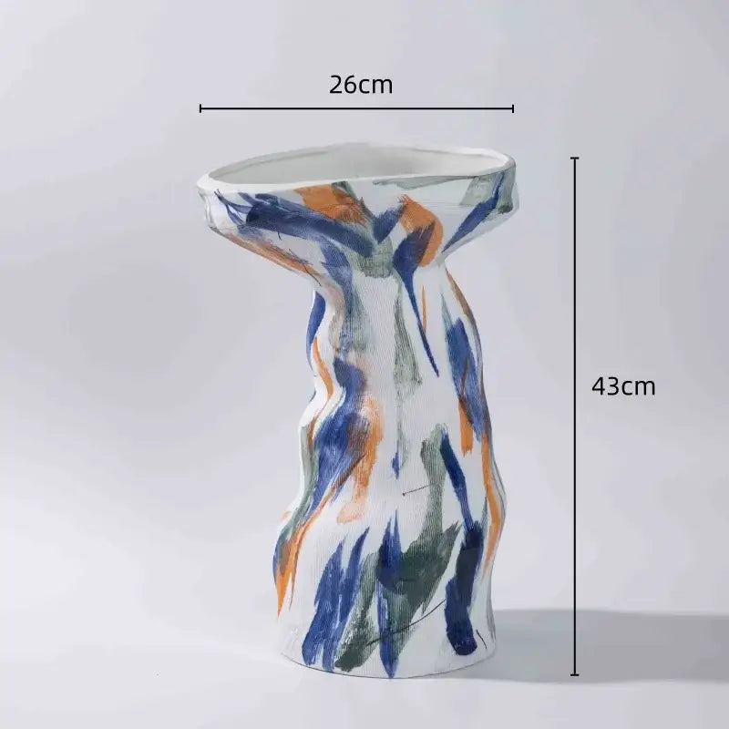 Abstract irregular orange & red ceramic vase set living room decor