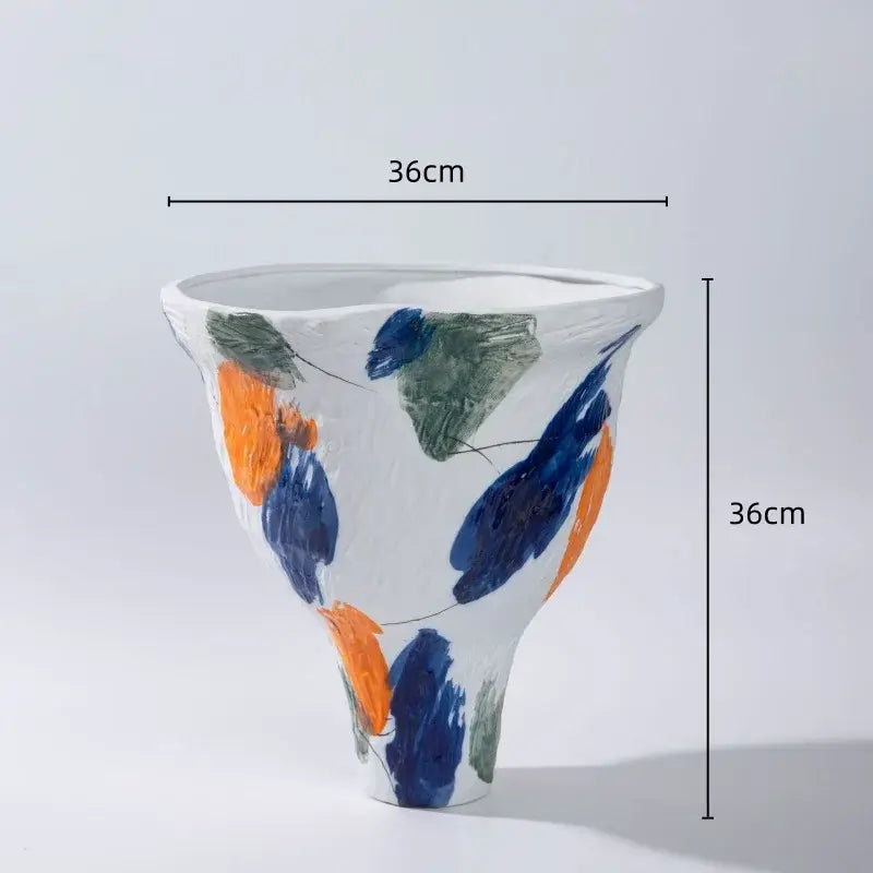 Abstract irregular orange & red ceramic vase set living room decor