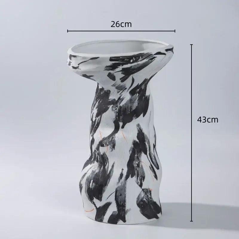 Abstract irregular orange & red ceramic vase set living room decor